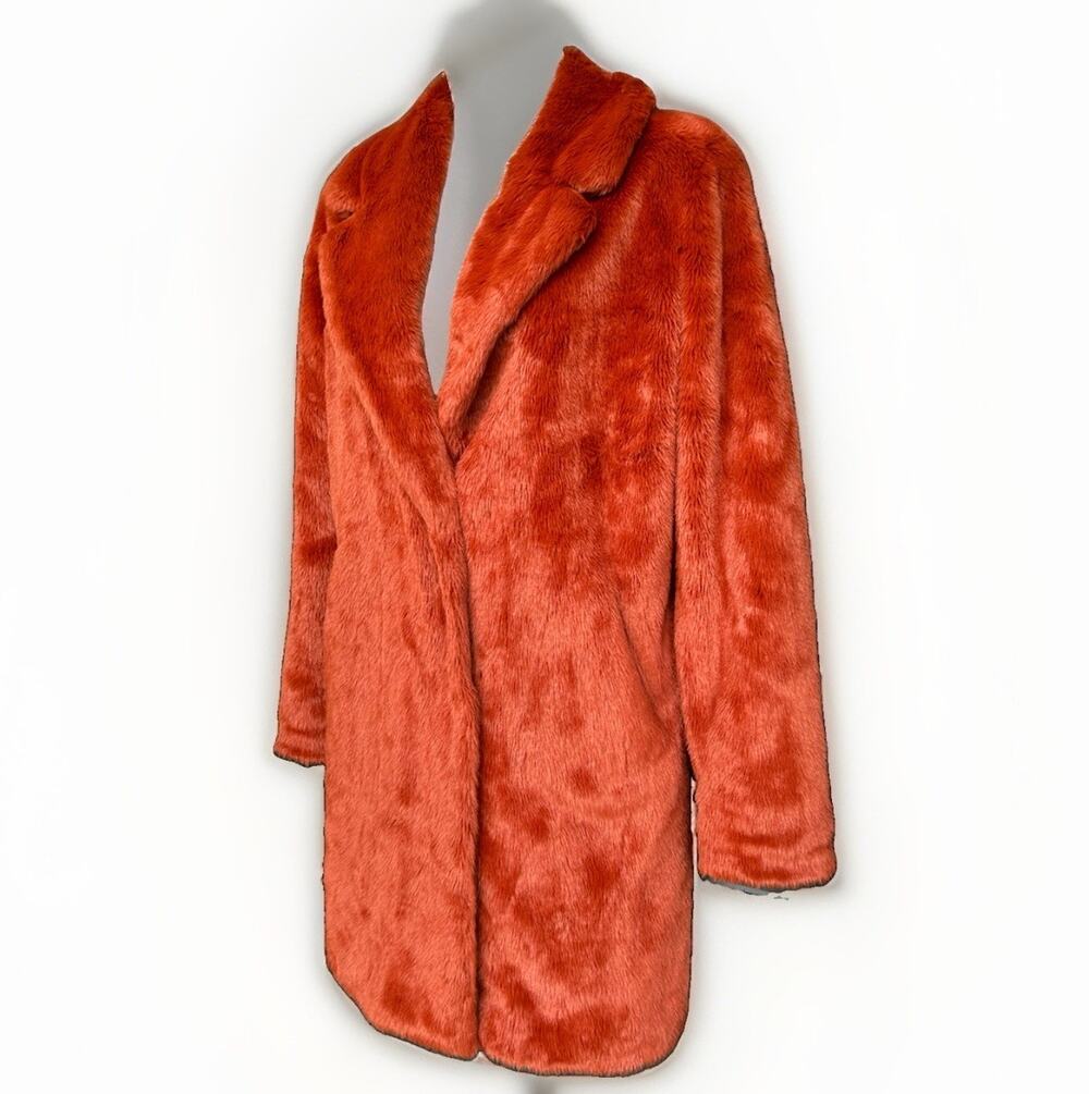 Sebby Collection Faux Fur Coat Jacket Women's Sz S Burnt Orange Fall Cozy Plush